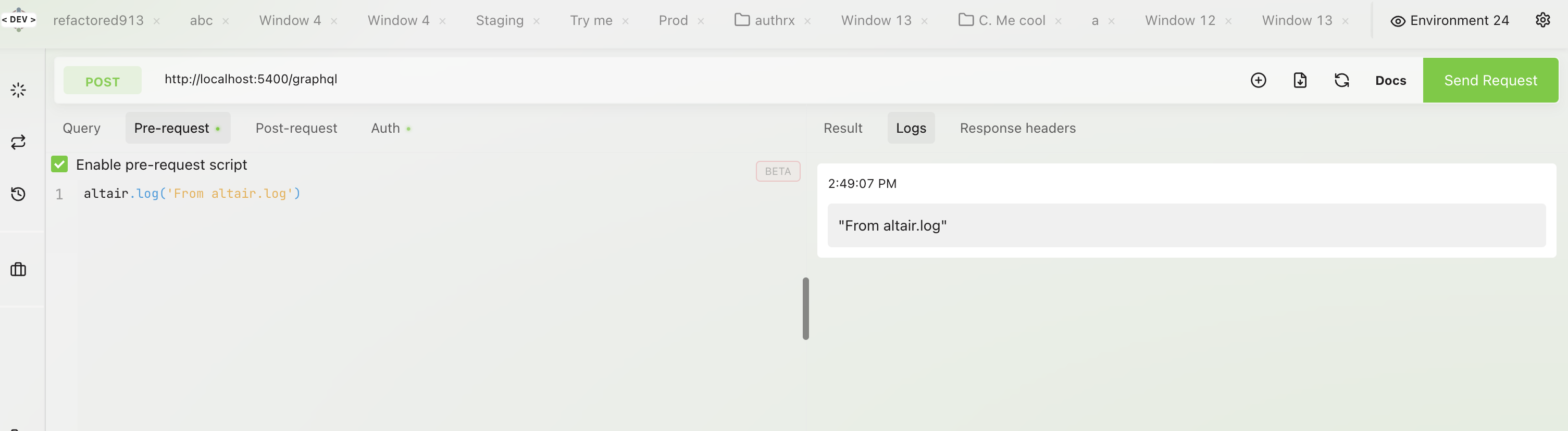 Altair log tab