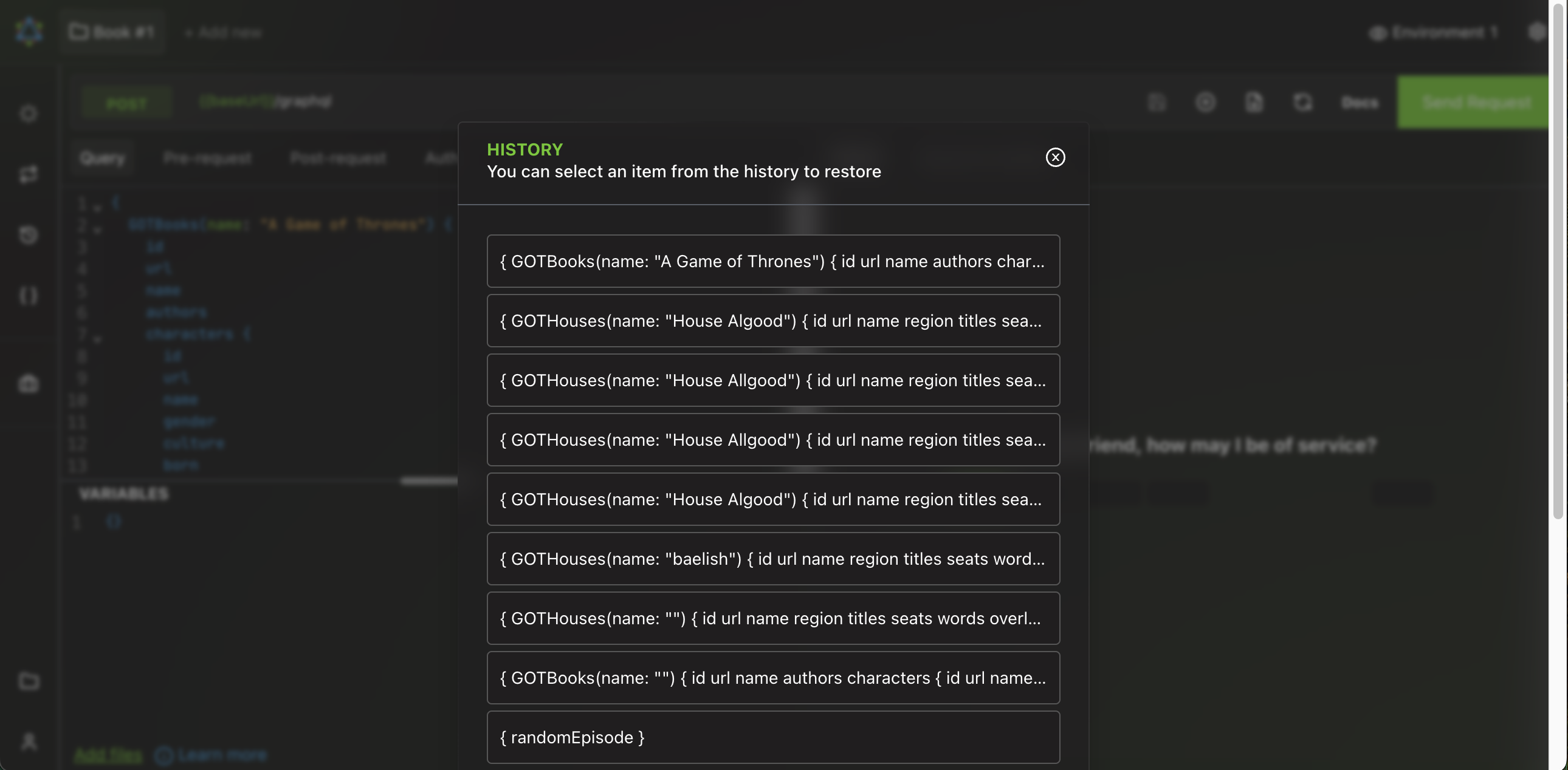 History of recent queries
