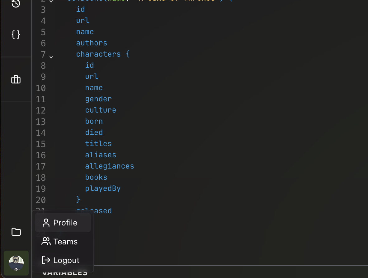 User account sidemenu